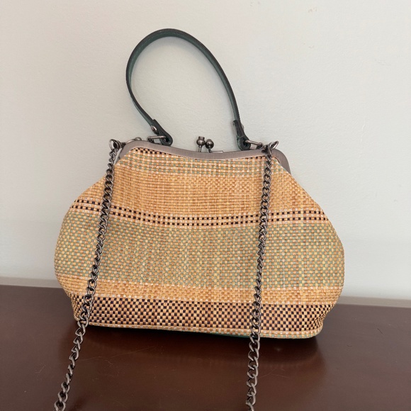 Patricia Nash Handbags - Patricia Nash Laureana Frame straw and leather bag with chain strap